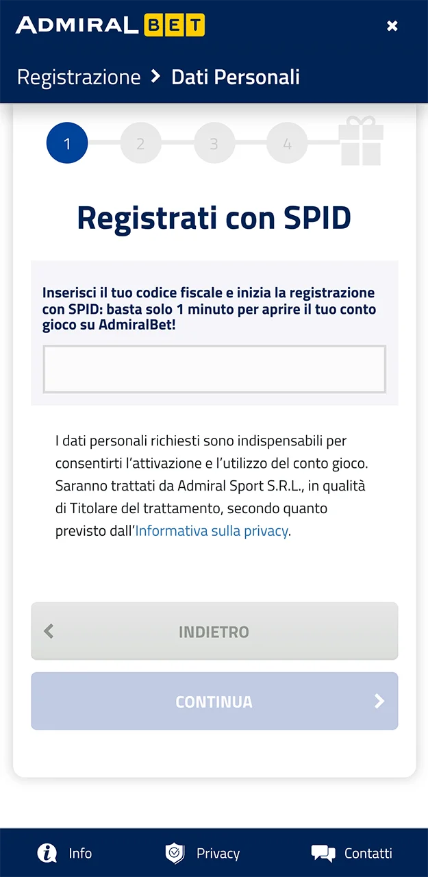 Fornisci i documenti necessari per la registrazione sul sito AdmiralBet.