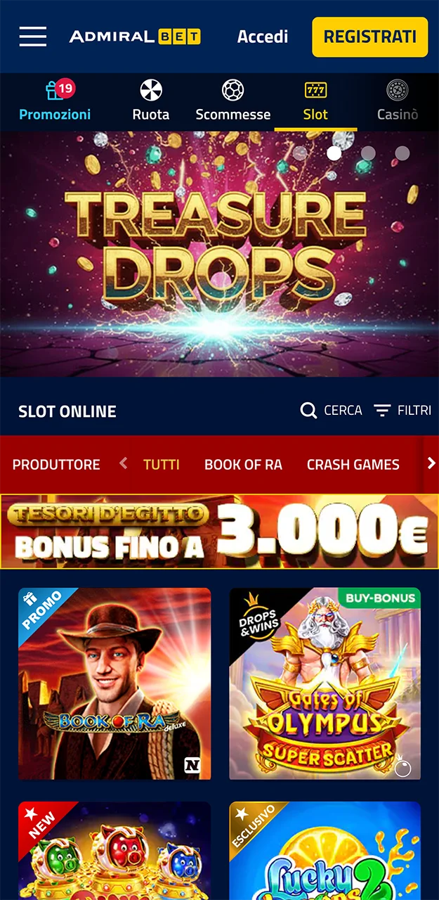 Apri la scheda con le slot più popolari del casinò AdmiralBet.