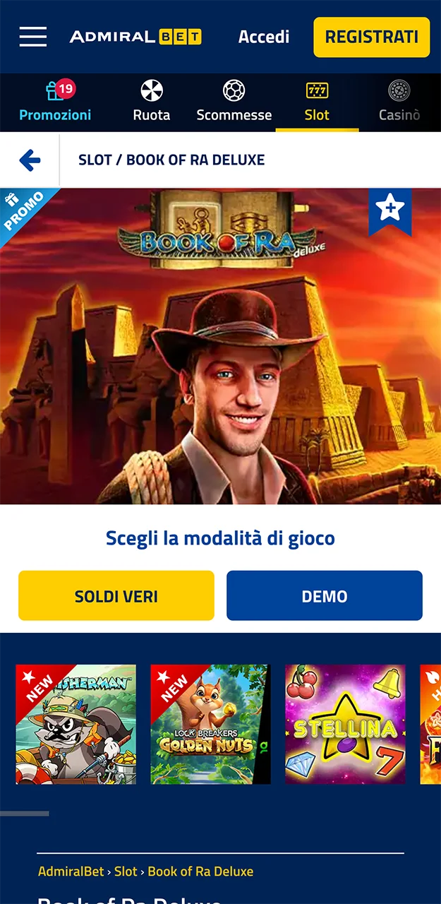 Avvia il gioco che preferisci e scopri la sua interfaccia sul sito di AdmiralBet.