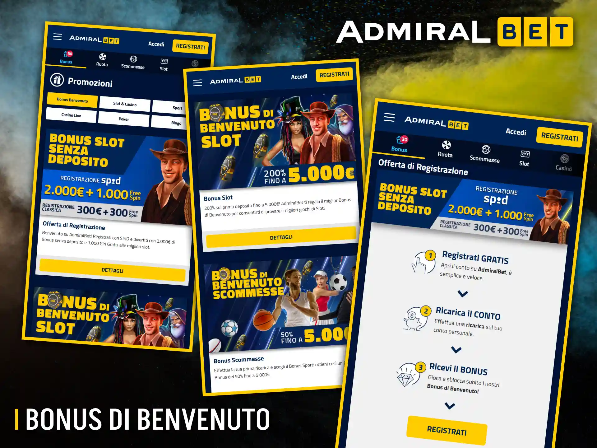 I vantaggiosi bonus di benvenuto di AdmiralBet sono chiaramente indicati sulla piattaforma.