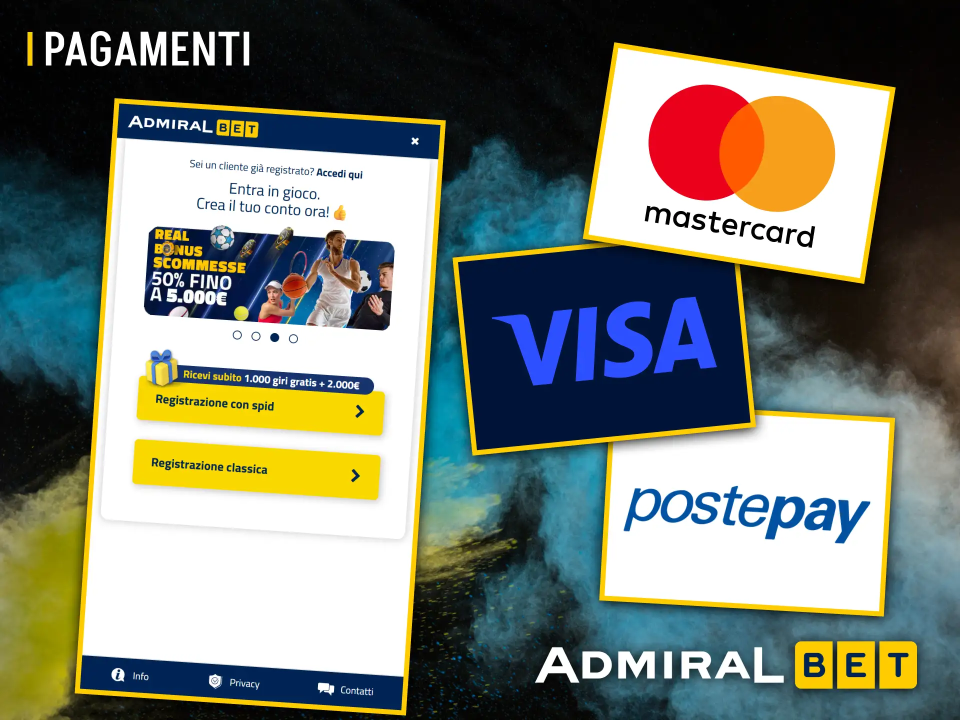 L'app AdmiralBet offre i sistemi di pagamento più diffusi in Italia per ricaricare rapidamente il conto.