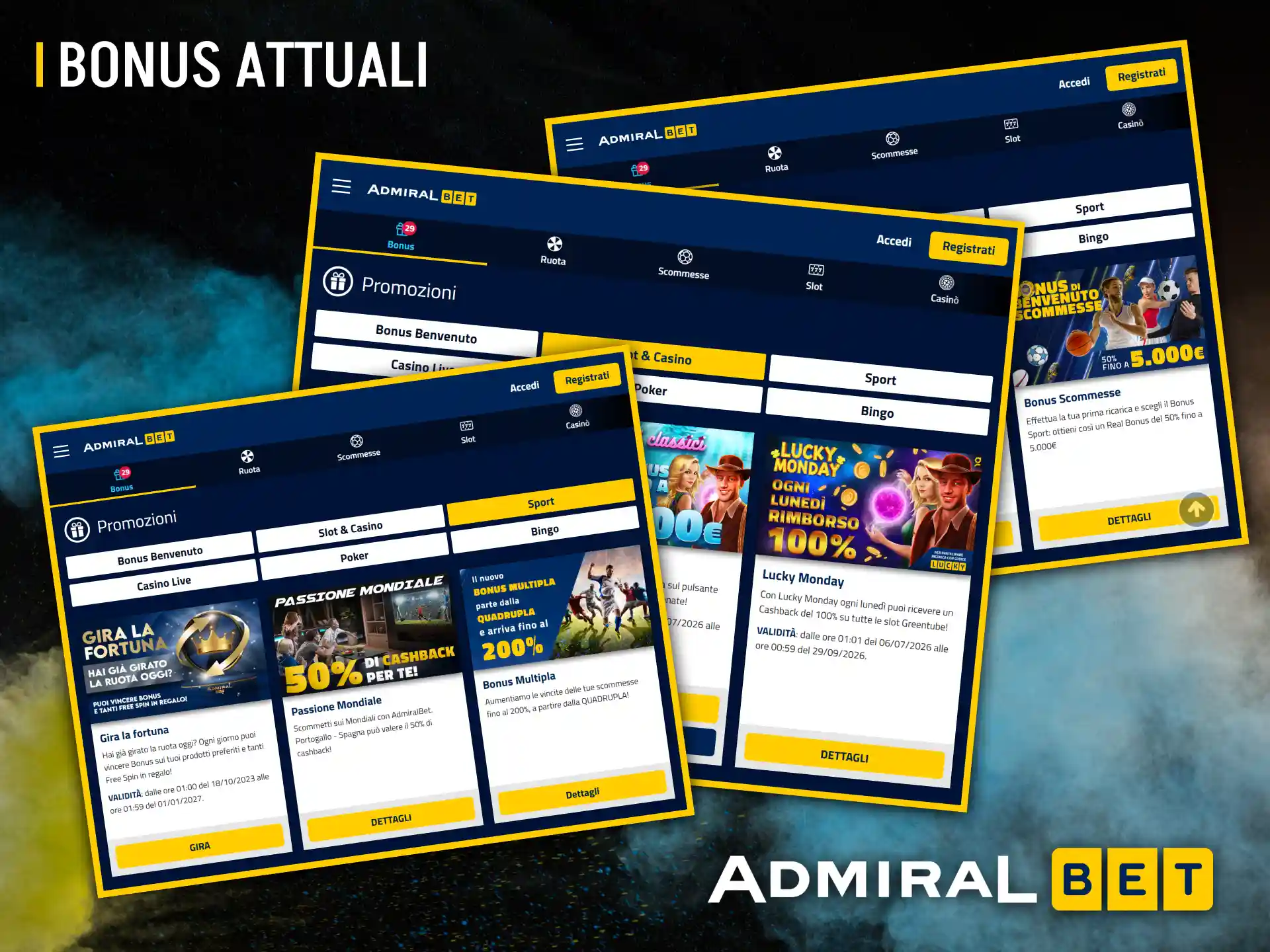 La sezione promozioni di AdmiralBet mostra tutti i bonus attualmente disponibili.