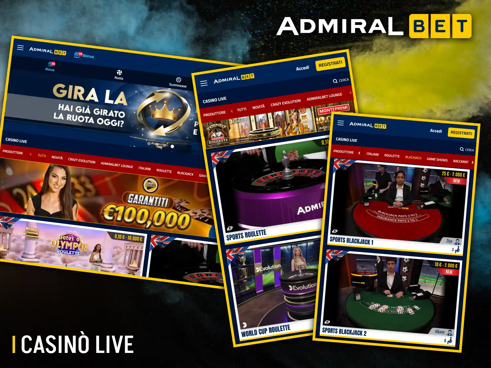 AdmiralBet garantisce un'ampia selezione di tavoli con croupier dal vivo e streaming di alta qualità.