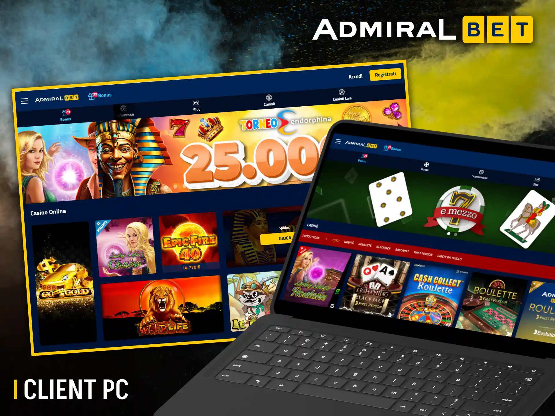 Apri il sito web ufficiale di AdmiralBet sul tuo computer.