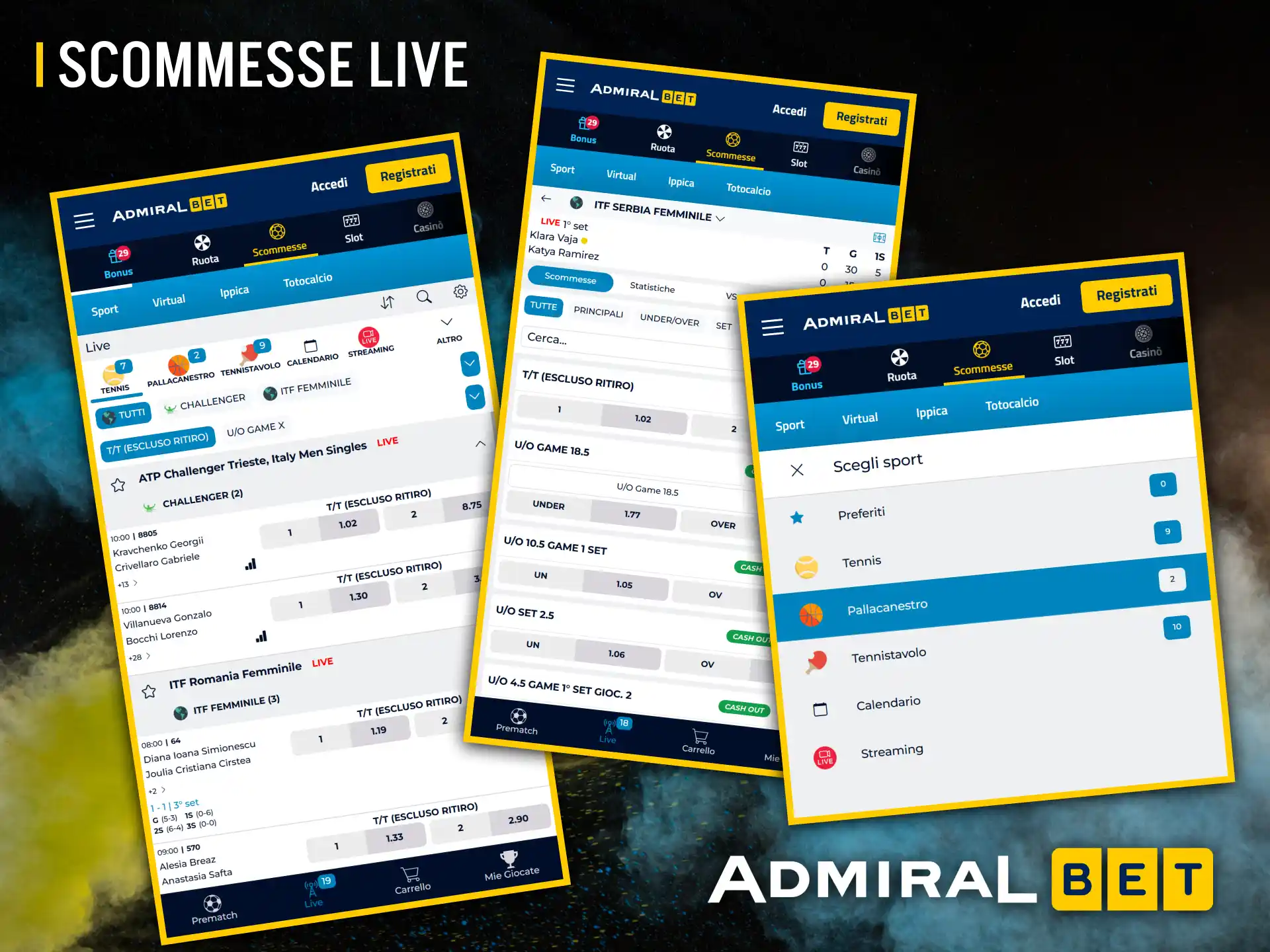 La sezione scommesse live di AdmiralBet ti permette di monitorare istantaneamente quote e statistiche.