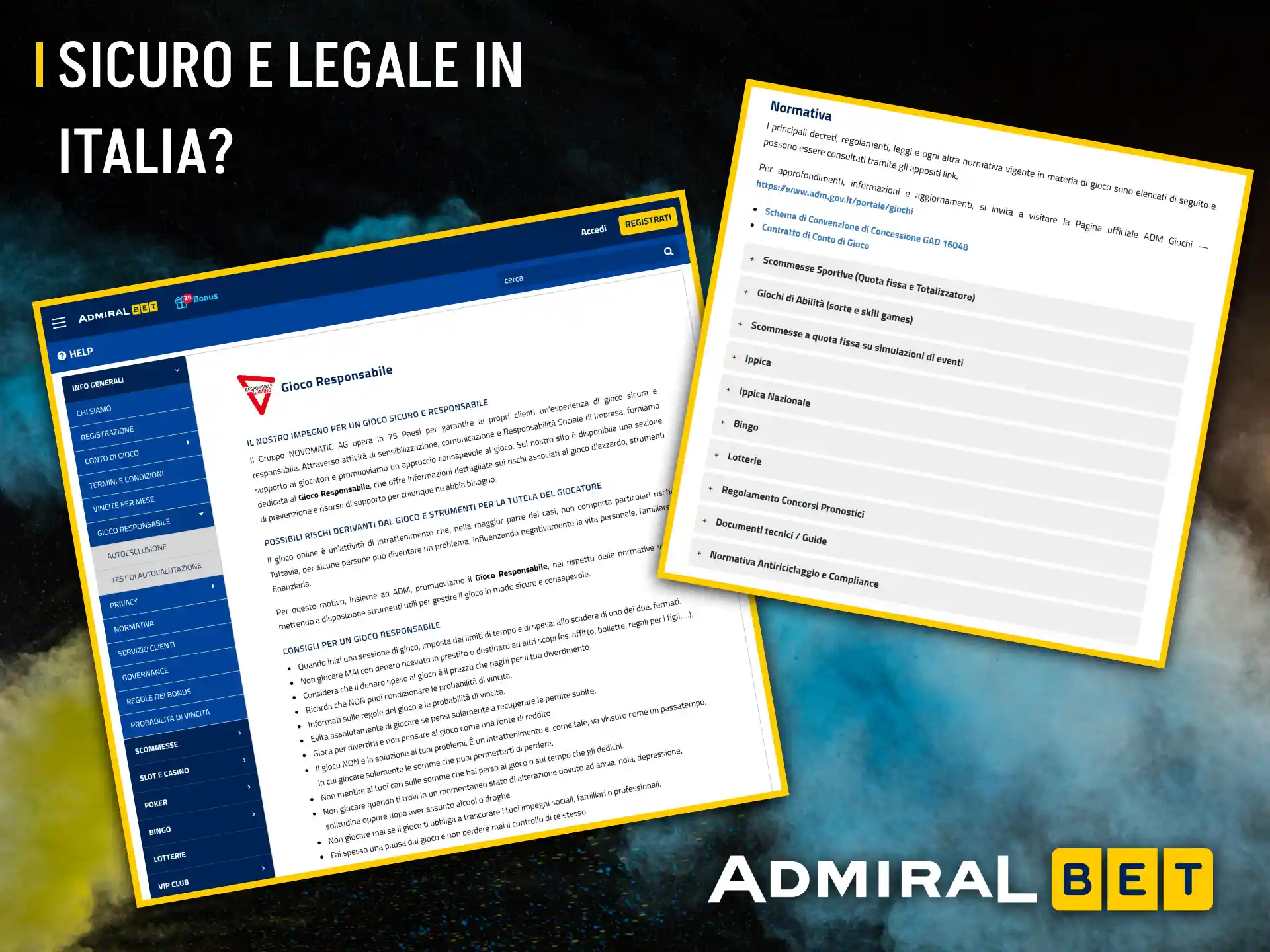 AdmiralBet offre un'esperienza di gioco responsabile su una piattaforma sicura e legale.