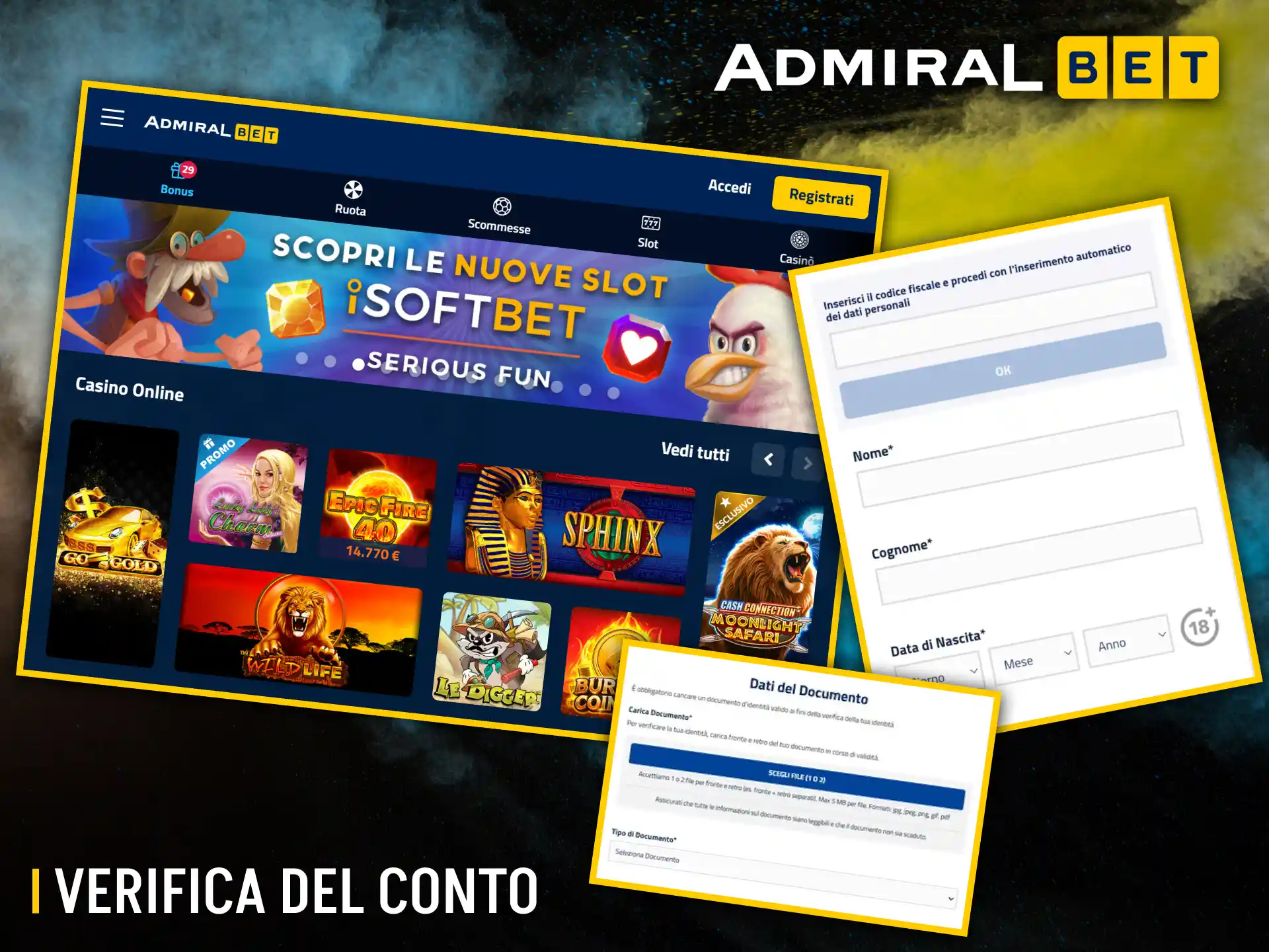 Il processo di verifica dell'account di AdmiralBet garantisce la protezione della tua privacy.